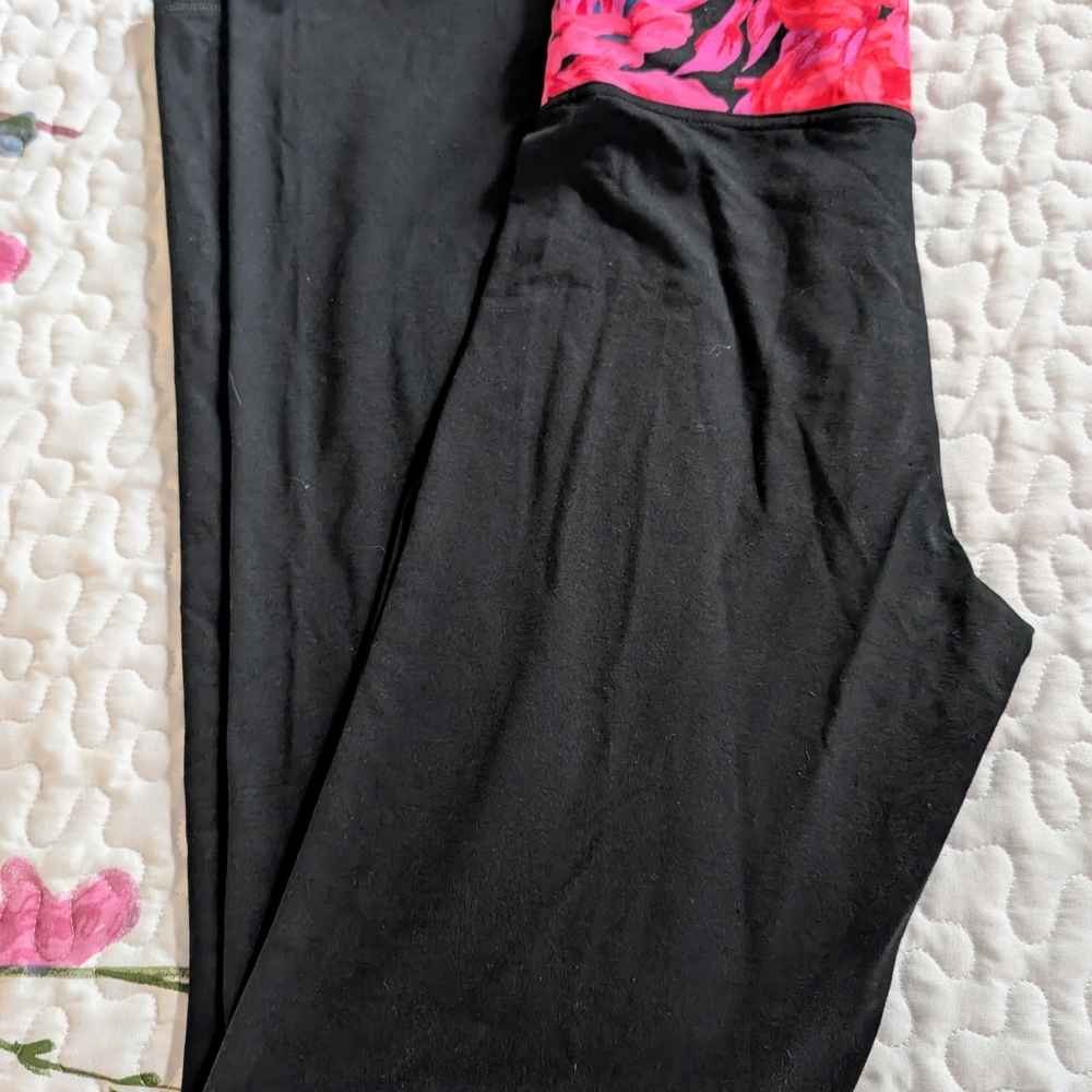 Victoria's Secret Black Leggings with Pink Floral Waistband